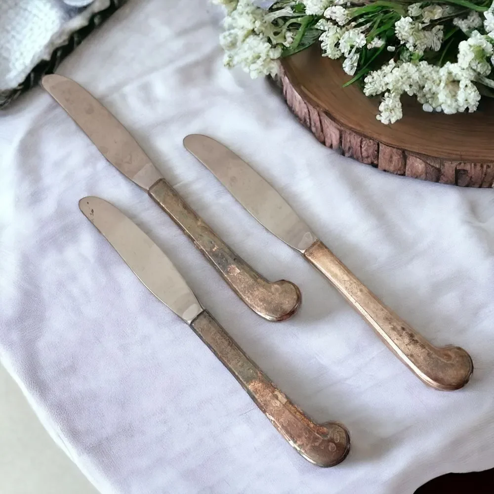 Vintage Yankee Drummer Inn Knife Set Of 3 Silver Plate Auburn MA Flatware Retro.